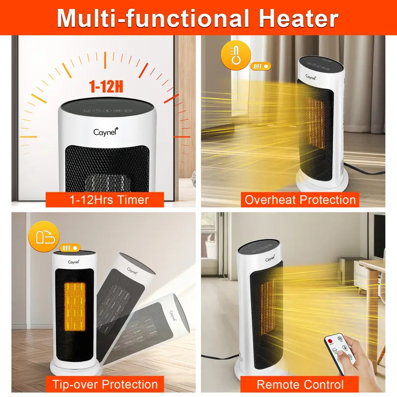 1500W Ceramic Tower Heater - Thermostat & Safety Lock