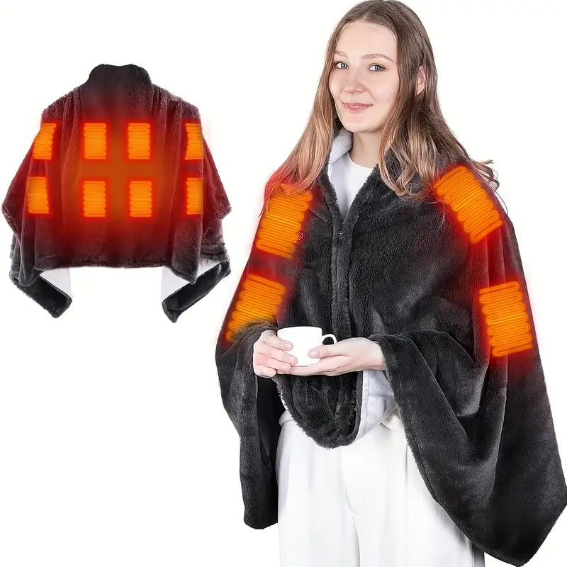 USB Rechargeable Flannel Blanket - Portable Shawl for Indoor/Outdoor