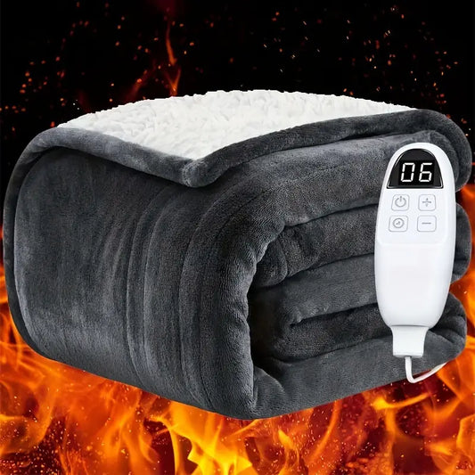 72"x84" Heated Flannel & Lambswool Blanket - 6 Heat Levels, Auto Shut-Off