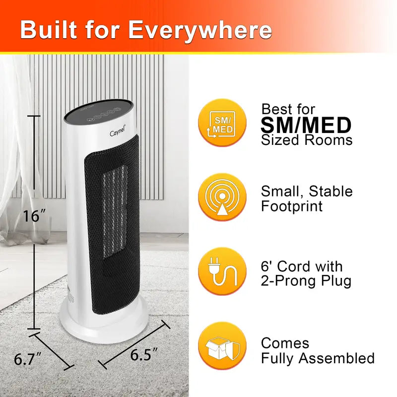 1500W Ceramic Tower Heater - Thermostat & Safety Lock