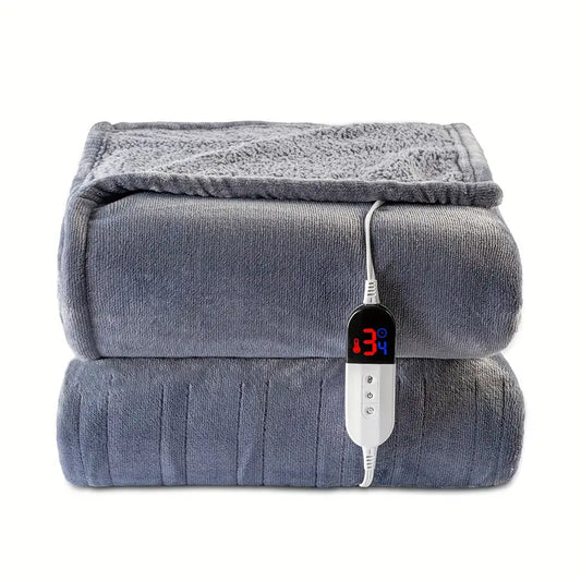 Cozy Flannel Electric Blanket - 6 Heat Settings, Auto Shut-Off, Grey