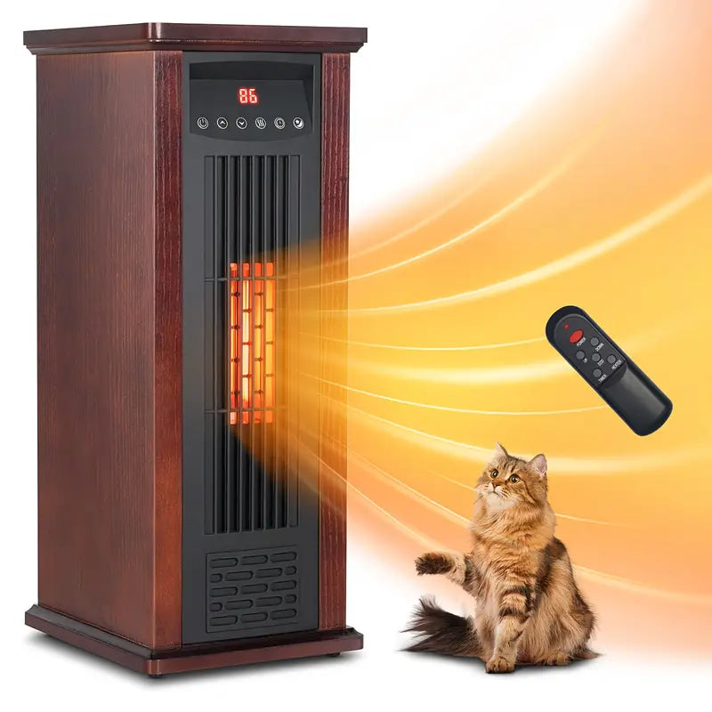 1500W Infrared Quartz Heater - Remote, Timer, Dark Walnut Design