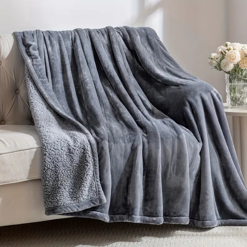 Cozy Flannel Electric Blanket - 6 Heat Settings, Auto Shut-Off, Grey