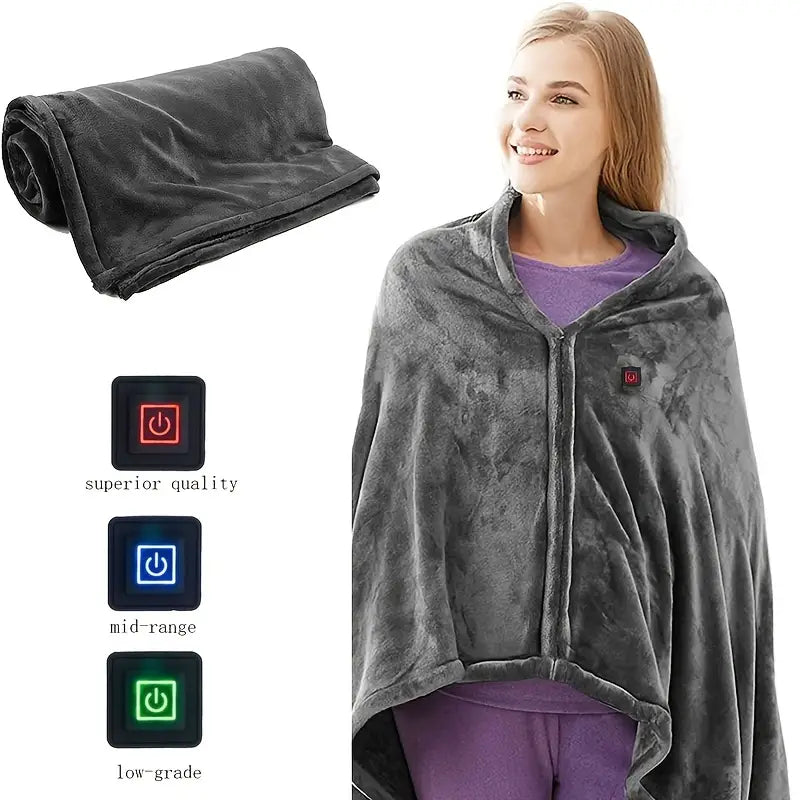 USB Powered Electric Blanket - 3-Speed Control, Portable Warm Shawl