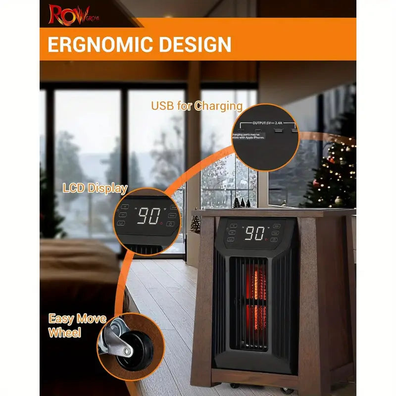 1500W Infrared Space Heater - Remote, Timer, USB Charging