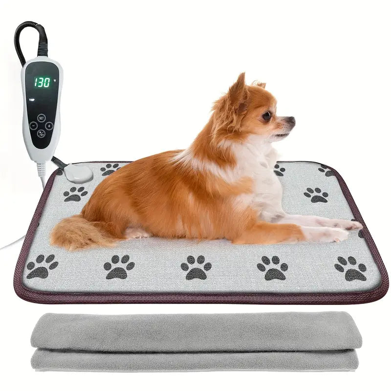 Digital Pet Heating Pad - Thermostat, Timer, Anti-Bite Cord, 80°F-130°F