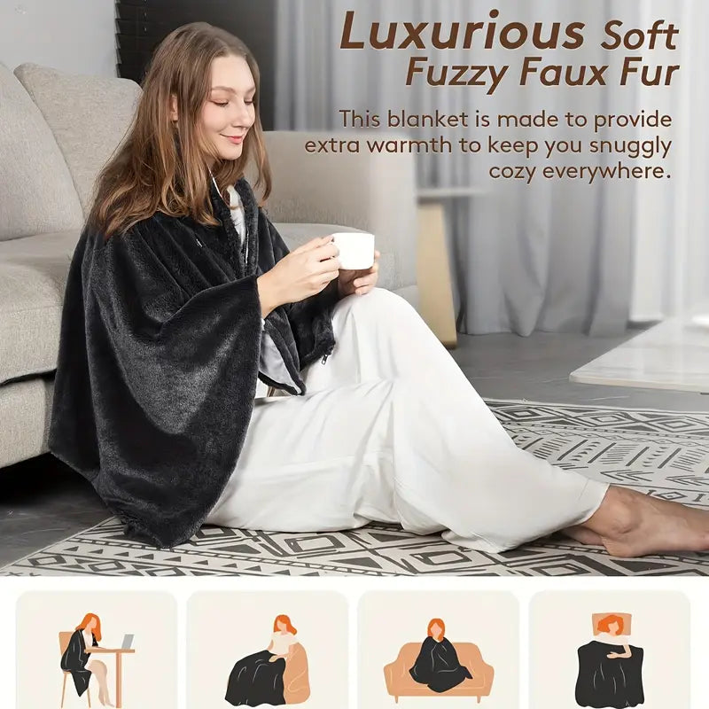 USB Rechargeable Flannel Blanket - Portable Shawl for Indoor/Outdoor