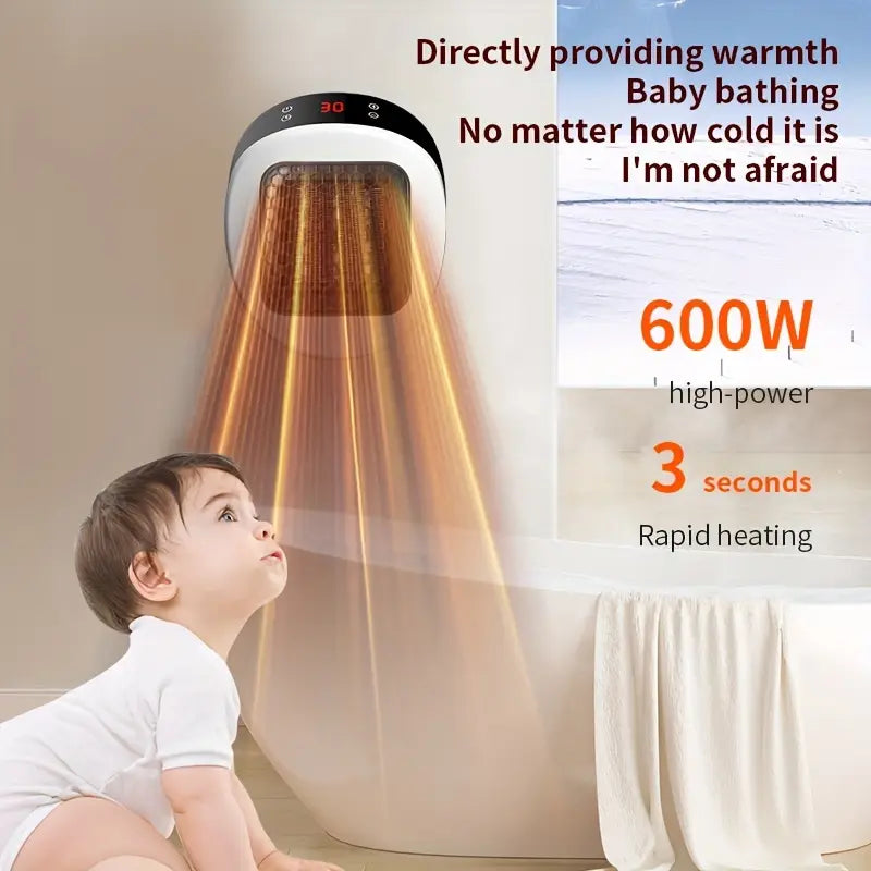 600W Smart Electric Fan Heater - Wall-Mounted Space Warmer