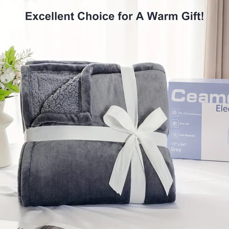 Cozy Flannel Electric Blanket - 6 Heat Settings, Auto Shut-Off, Grey